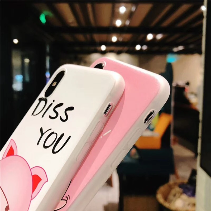 Lovebay For iPhone 6 6S 7 8 Plus X Case Fashion Cartoon Cute Funny Pink Pig Letter Pattern Soft TPU Cover |