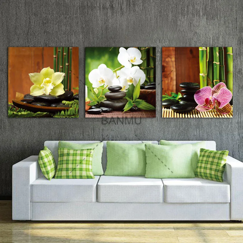 3 панели современный жикле принты художественные работы Zen базальтовые камни