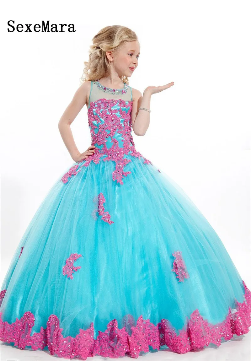 Роскошное платье для девочек на день рождения с аппликацией из бисера пышное