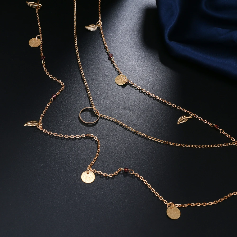 FAMSHIN Bohemia Gold Color Chain Leaves MultiLayer Choker Necklace for Women Collier Femme Fashion Jewelry Party Gifts 2018 NEW | Украшения