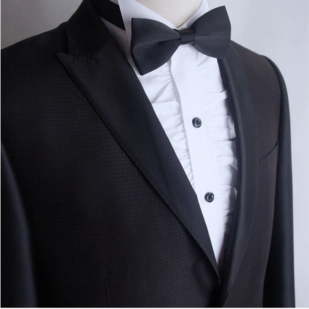 Мужская Однотонная рубашка под смокинг белая приталенная формальная с