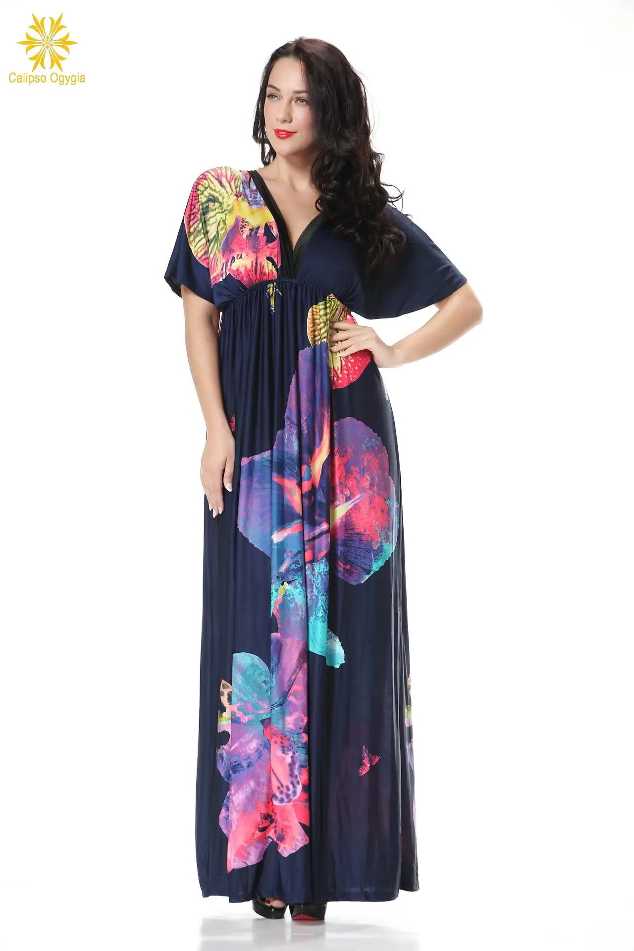 Женщин Floar V Шеи Лето Женский Пляж Голеностопного Длина Платья Длинное Платье 3xl-5XL