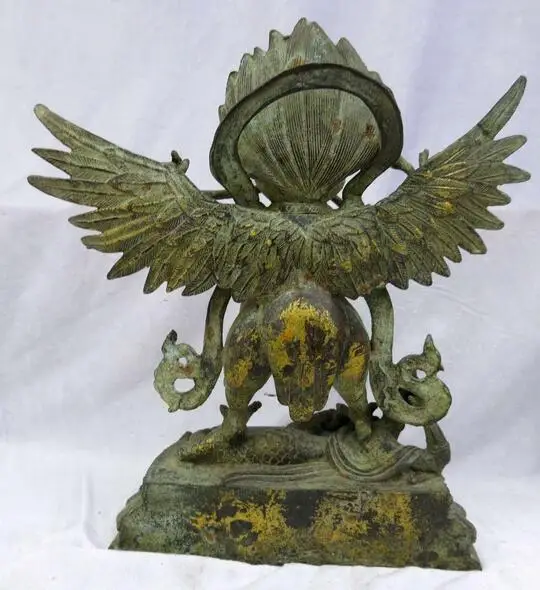 7&quot China old bronze gild sculpture carved Golden wings dapeng bird buddha Statue | Дом и сад