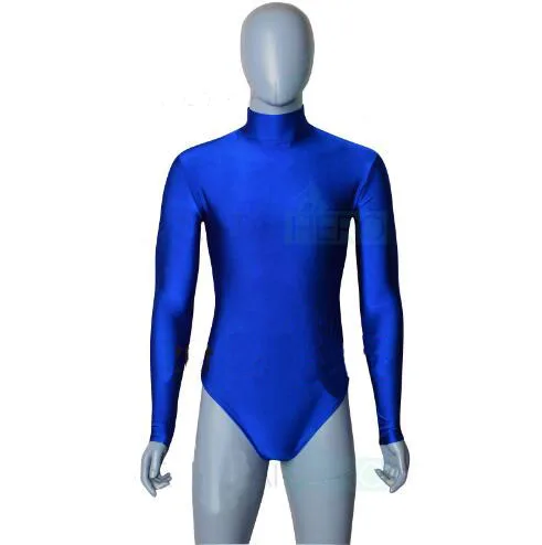 Новый синий сексуальный облегающий боди с длинным рукавом Zentai костюм для
