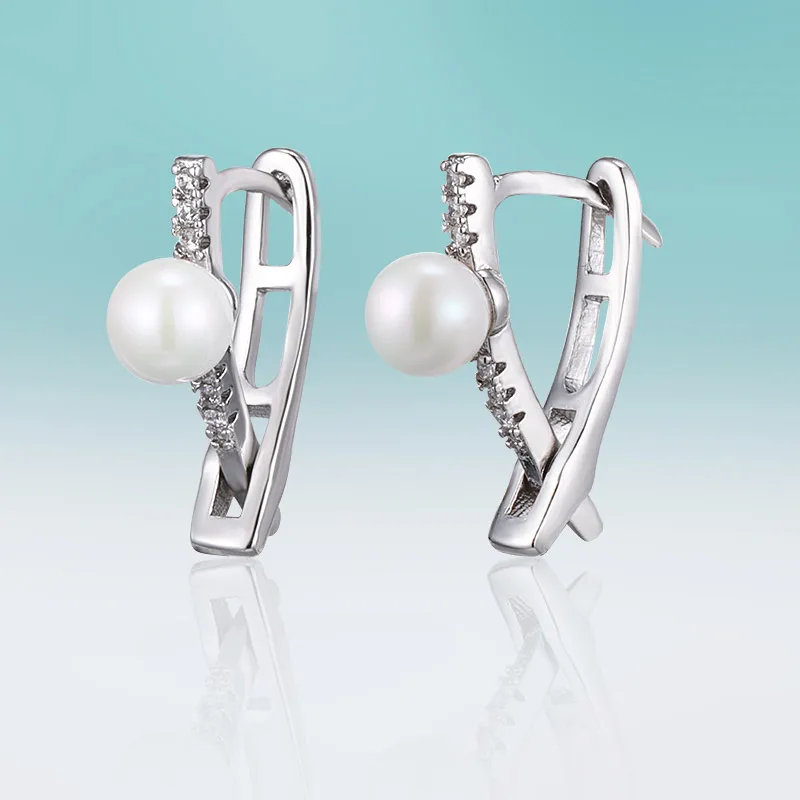 MAIKALE New Fashion V-shape Cross Stud Earrings with Pearl Cubic Zirconia Gold Silver Color Plated Samll Earrings for Women Gift