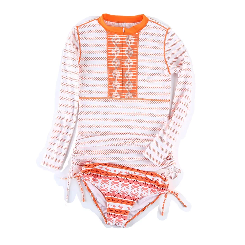 2018 Two-Piece White Vintage Striped Summer Swimwear Women Long Sleeve Surfing Wears Swimsuits Rashguards Plus Size Bathing Suit | Спорт и