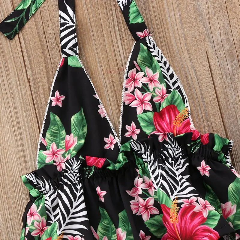 2018 красивая детская одежда для маленьких девочек с цветочным принтом и открытой