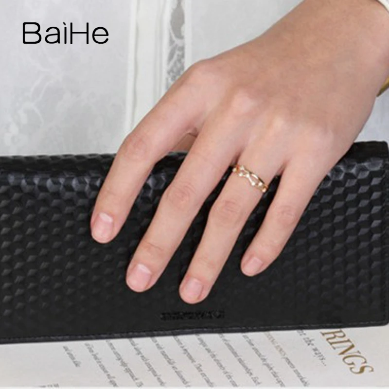 

BAIHE Solid 18K Yellow Gold 0.07CT Round Wedding Natural Diamonds Women Cute/Romantic Jewelry Simple diamond crown Ring