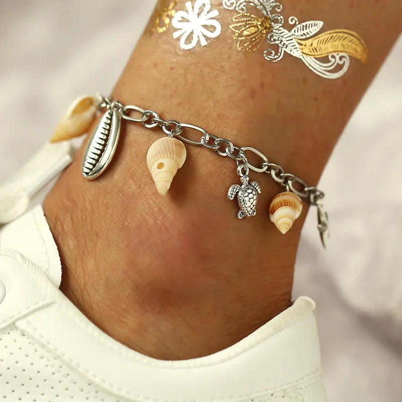 

Creative Conch Shell Foot Chain Anklets Bohemian Turtle Pendant Silver Color Ankle Bracelets for Women Accessories