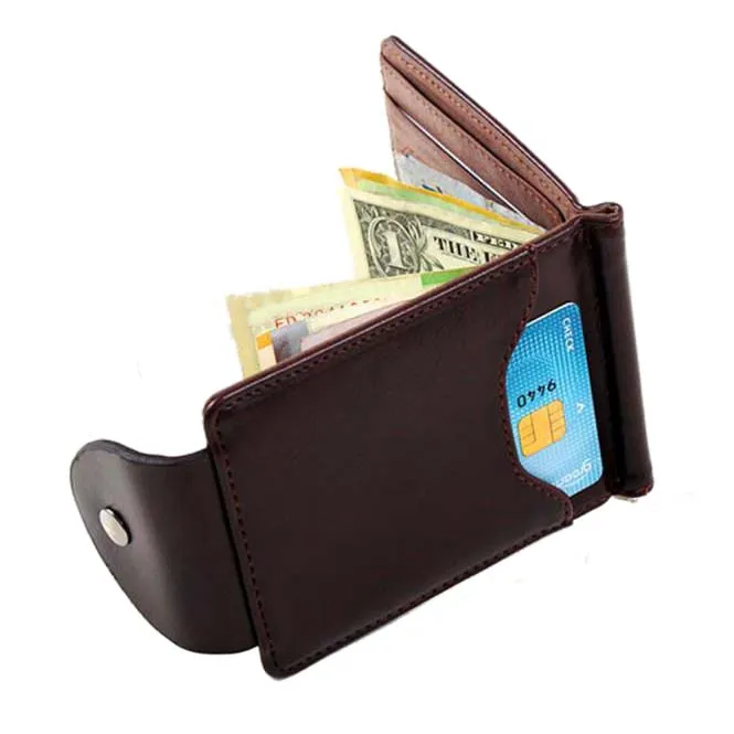 FGGS-Ultra-thin Slim Men Leather Money Clip Wallets ID Holder Brown |