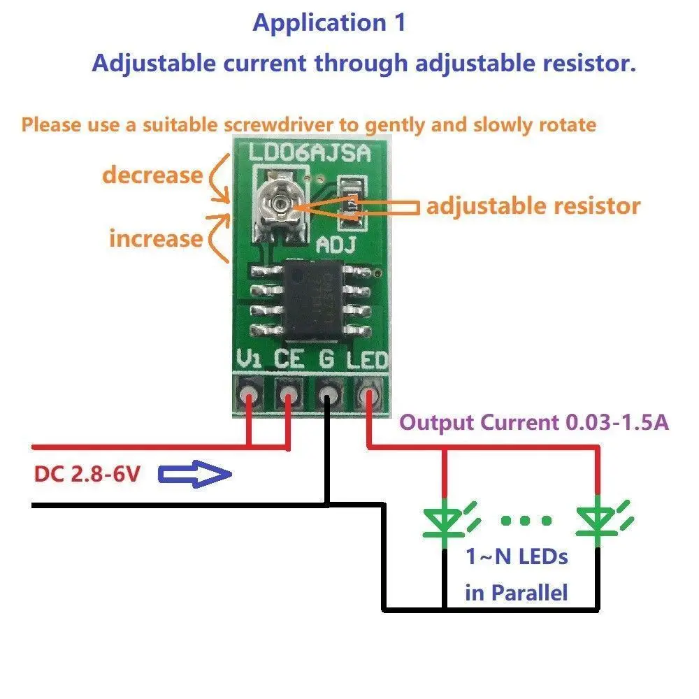 

DC 3V 3.3V 3.7V 4.2v 3.2v 5V 6V Adjustable LED Driver PWM DC-DC Constant Current Converter 30-1500mA aa