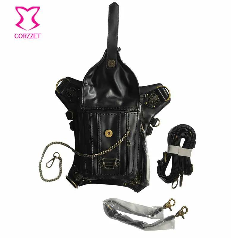 Женская/Мужская поясная сумка в готическом стиле черная кожаная мессенджер