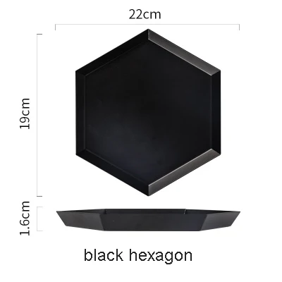 black hexagon Скандинавские пластины из нержавеющей стали Геометрическая серия ромбовидный комбо лоток креативный металлический блюдо для завтрака - Цвет: black hexagon