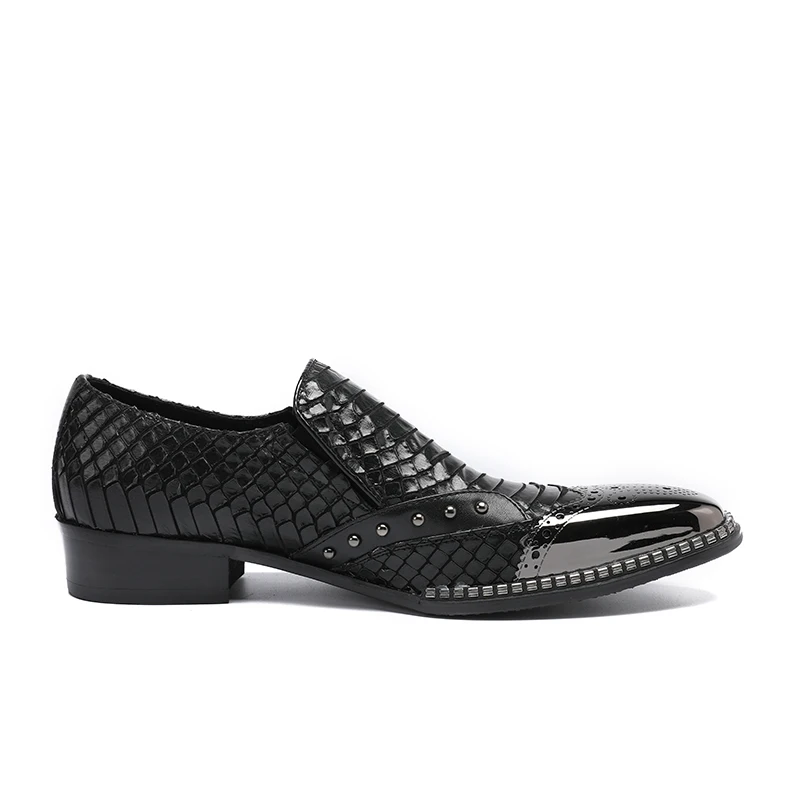 Luxury Design Elegant Formal Shoes For Men Embossed Leather Dress Rivets Slip On Black Causal Loafers Plus Size 46 | Обувь