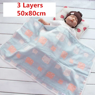 Cat 3 Layers 50x80 Милое детское одеяло s Младенцы пеленать Bebe конверт коляска обернуть для новорожденных получить одеяло детское постельное белье одеяло s Подушка полотенце - Цвет: Cat 3 Layers 50x80