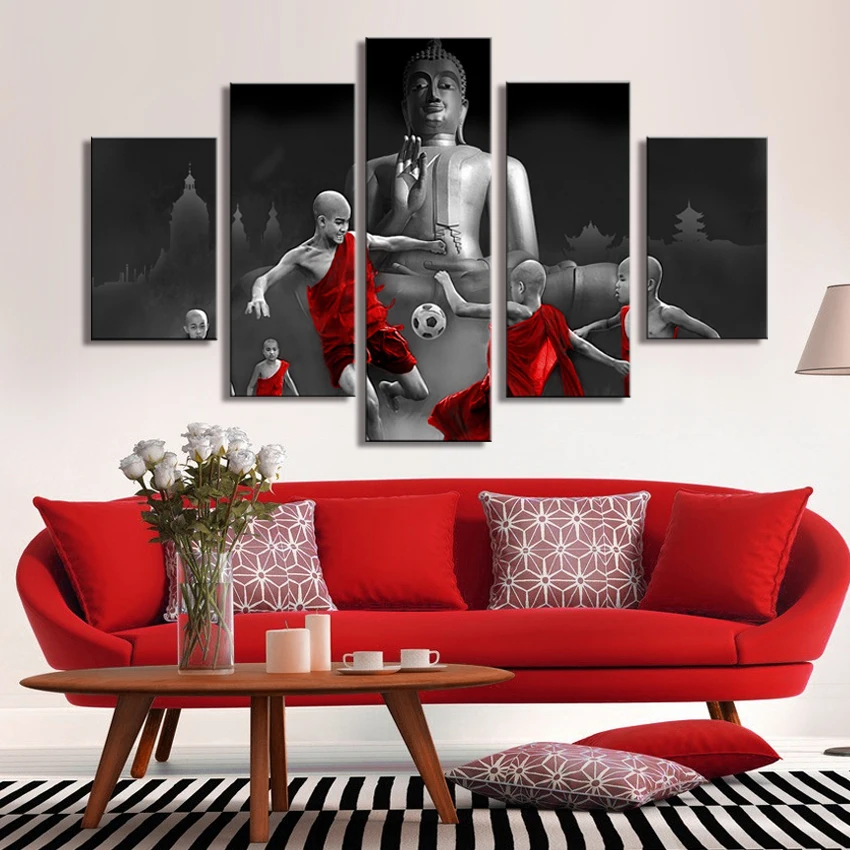 Декор для дома картины на холсте 5 панелей Будда без рамки модульные винтажные