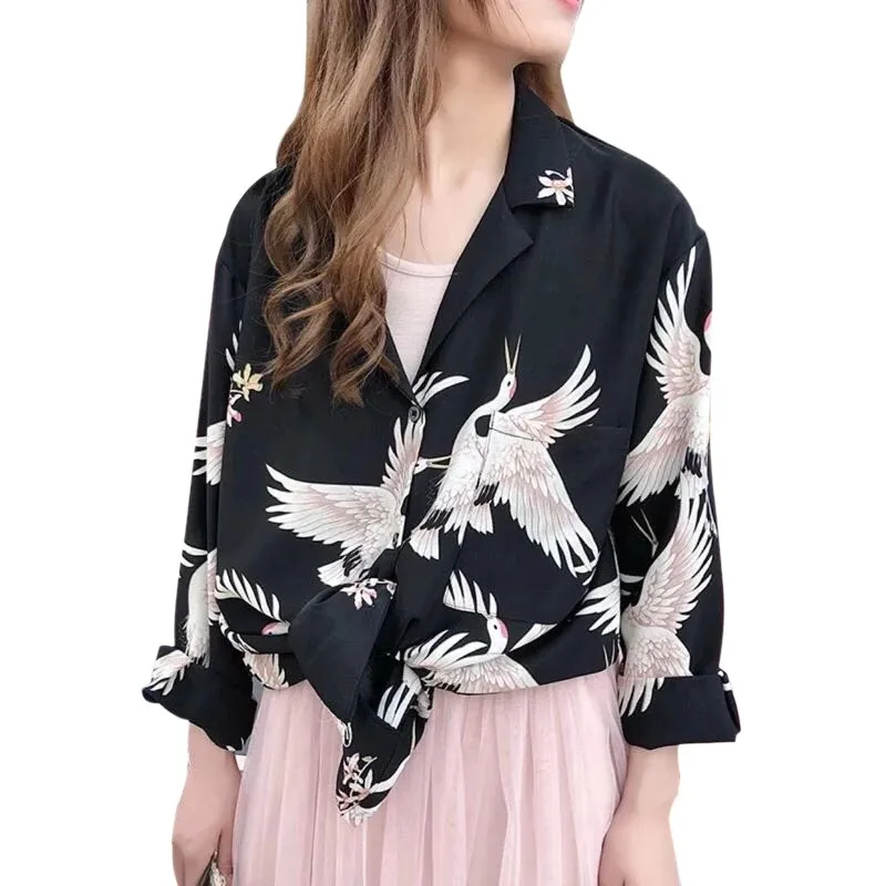 2019 Women Print Long sleeve Blouse Shirts V Neck Spring Fashion Female Top vadim shein blusas kimono harajuku befree modis | Женская