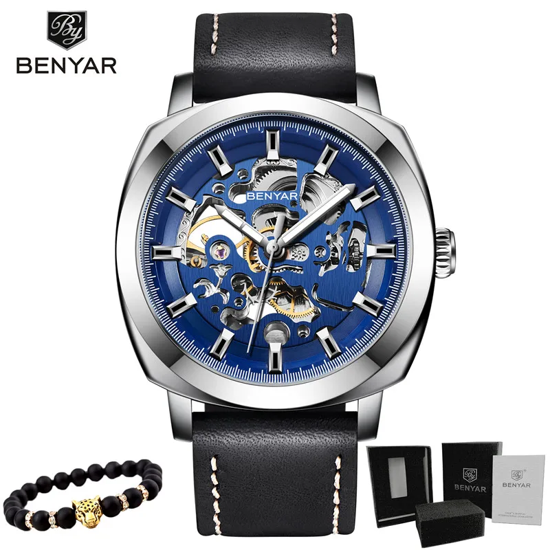 5121-Silver blue BENYAR новые Брендовые мужские часы автоматические механические часы спортивные часы кожаные повседневные деловые наручные часы Relogio Masculino - Цвет: 5121-Silver blue
