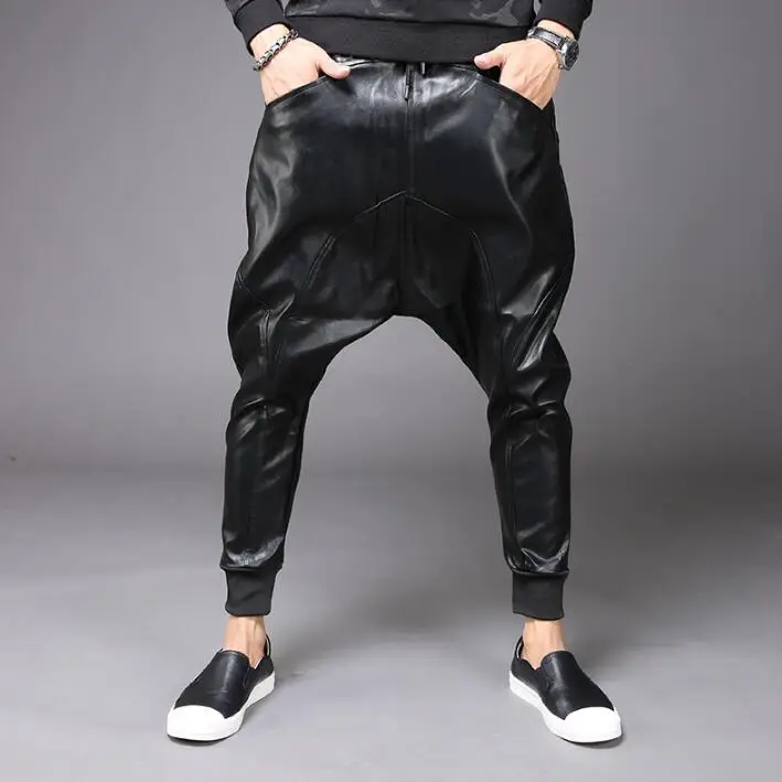 Черный Осенне-зимние модные кожаные шаровары мужские брюки pantalones hombre брюки карго для мужчин pantalon homme - Цвет: Черный