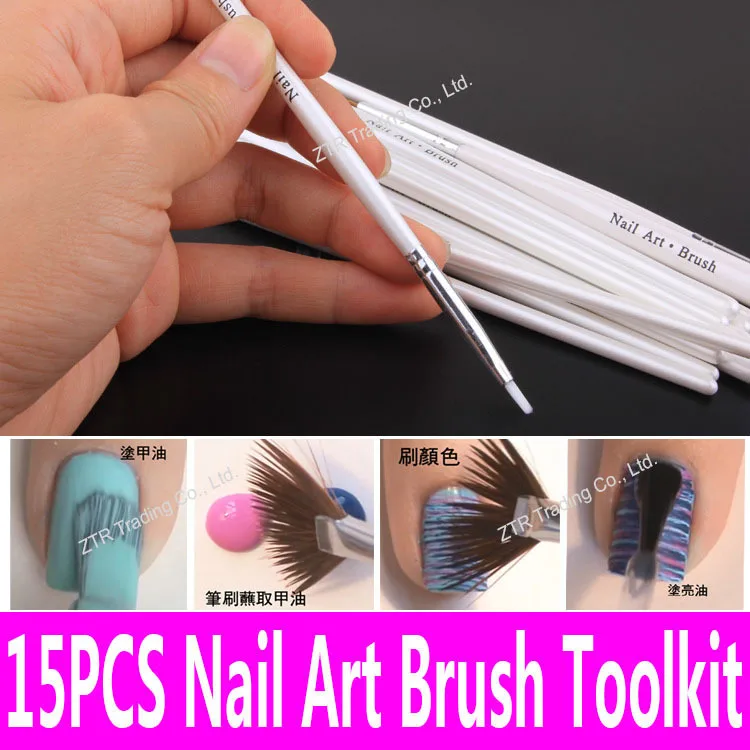 15 шт. набор ручек и кистей для дизайна ногтей кисть инструментов акриловое