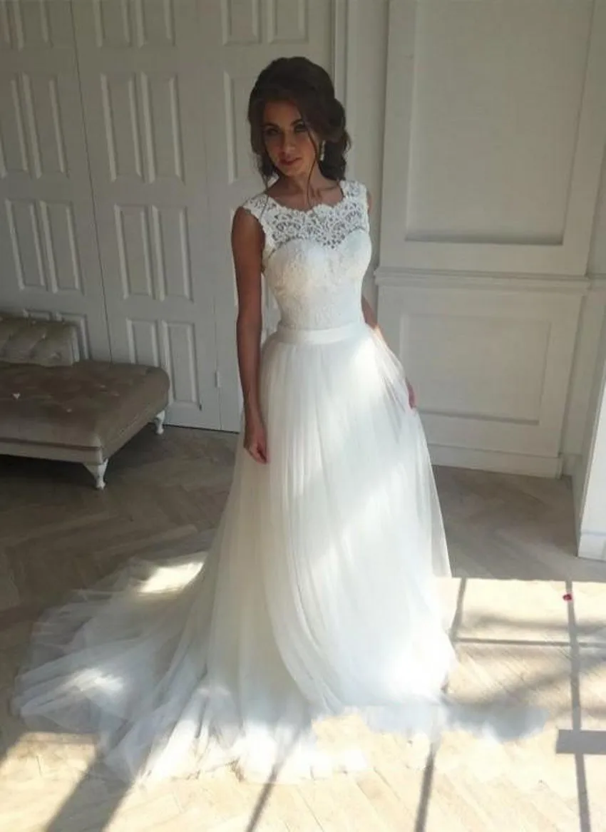 Горячие Продажа Элегантные Линии Свадебные Платья 2017 Тюль Атласные Кружева Суд