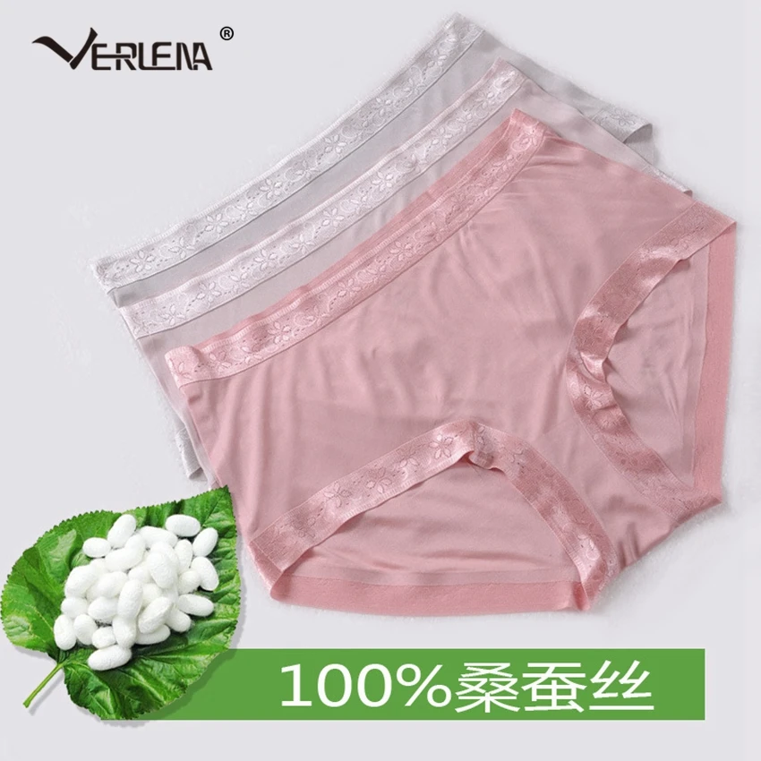 Verlena 2019 3 шт./лот плюс размер XL 100% трусики из натурального шелка розовое нижнее