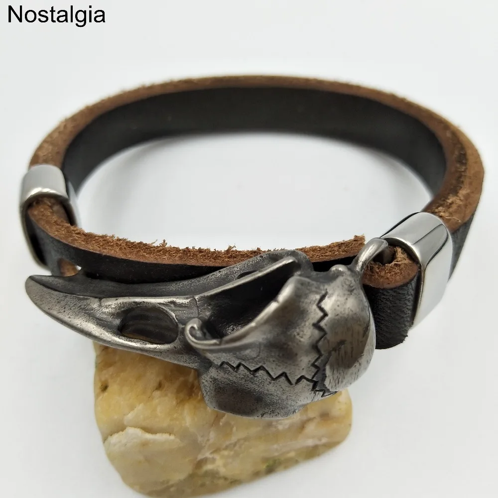 Nostalgia Odin Raven Stainless Steel Viking Jewelry Wicca Skull Men Slavic Leather Bracelet Vikings Accessories Vikingos Bangle | Украшения