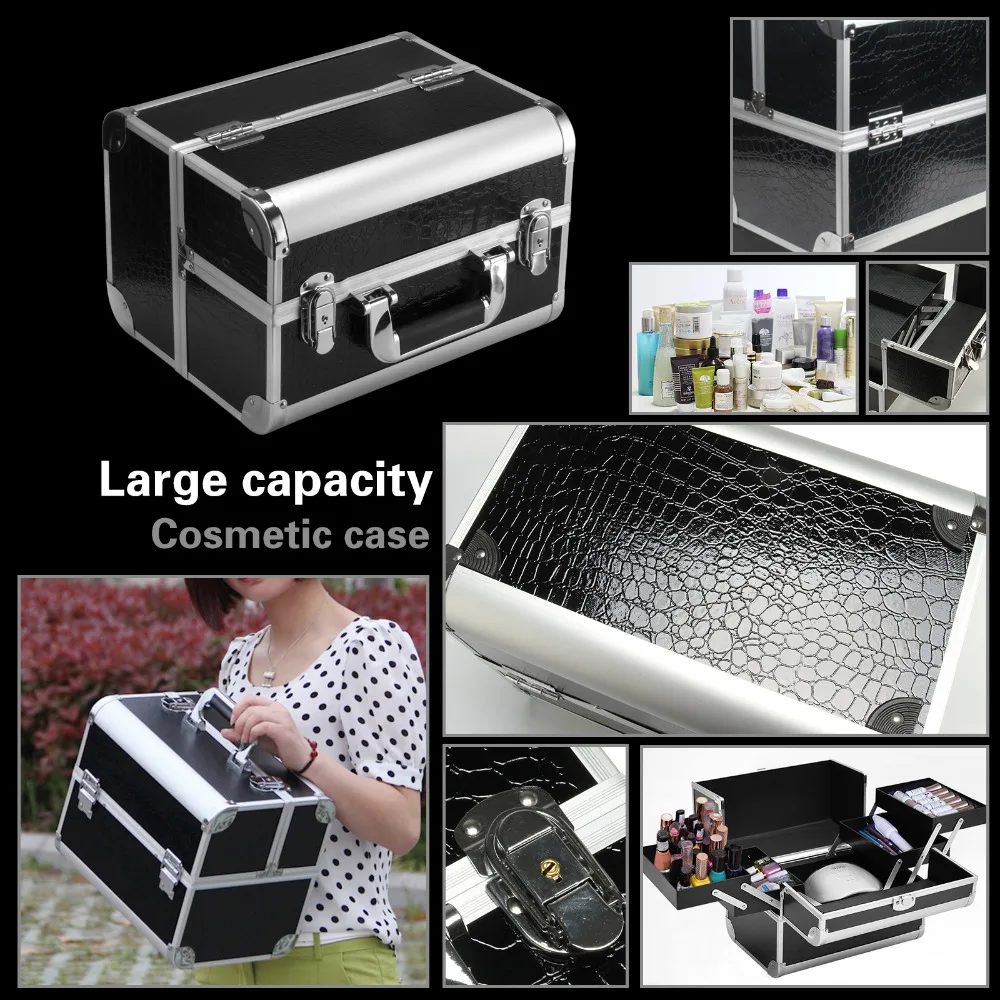 Черный алюминиевый ящик для хранения ювелирных изделий косметики запираемый