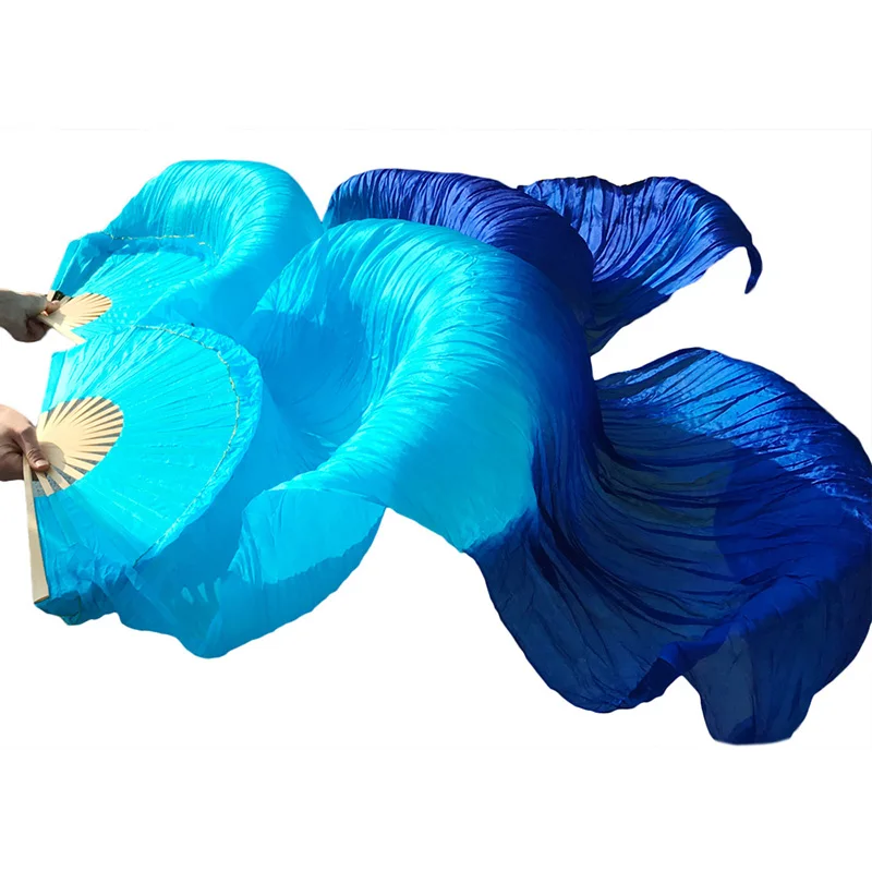 Stage Performance 100% Silk Belly Dance Fans Gradient Colour Accessories Dancing turquoise+ royal blue | Тематическая одежда и