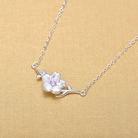 fashion luxury cherry blossom statement necklaces women silver color crystal rhinestone leaves pendant necklaces jewelry
