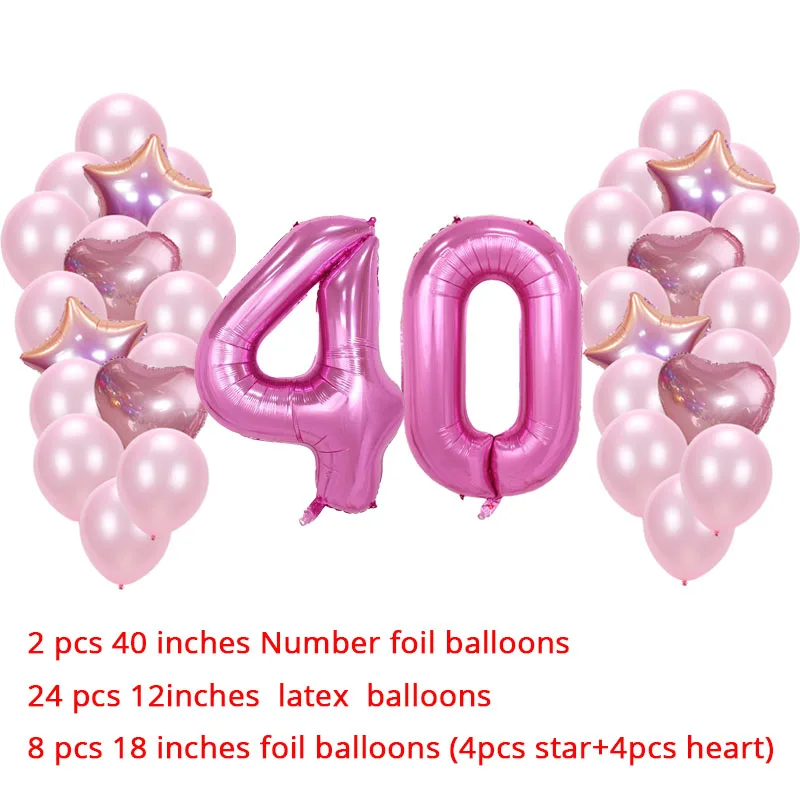 pink 40 40-дюймовый светодиод номер Фольга воздушные шары, украшенное мозаикой из драгоценных камней, 12 дюймов латексные шары и 18 дюймов вышивка «звёздочки» или «бриллианты» шарами 21 30 40 50 60 день рождения вечерние украшения - Цвет: pink 40