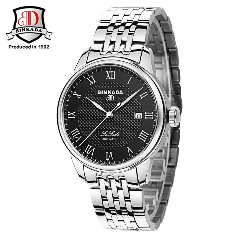 BINKADA Топ бренд класса люкс королевский дизайн черные стальные часы Montre Homme