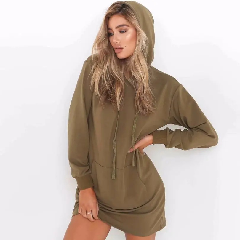 Удлиненный толстовки Для женщин с длинным рукавом Повседневное капюшоном