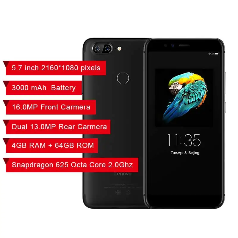 Глобальная версия lenovo S5 K520 4 Гб 64 Гб ZUI 4G мобильные телефоны Snapdragon Восьмиядерный отпечаток пальца 4K видео LTE 5," QHD 18:9