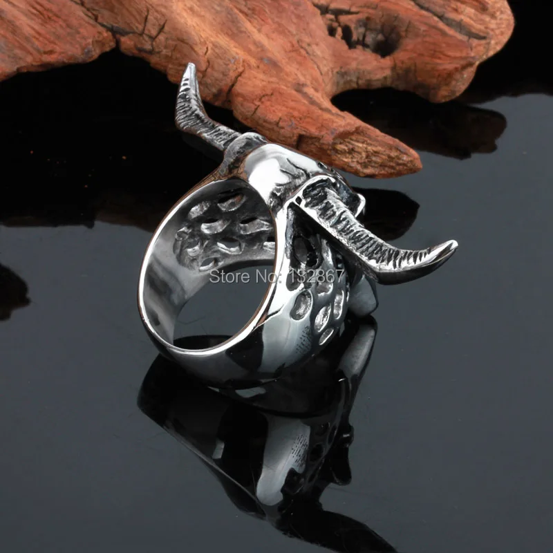 Сильный Для Мужчин's носорог глава Нержавеющая сталь серебристый Черный