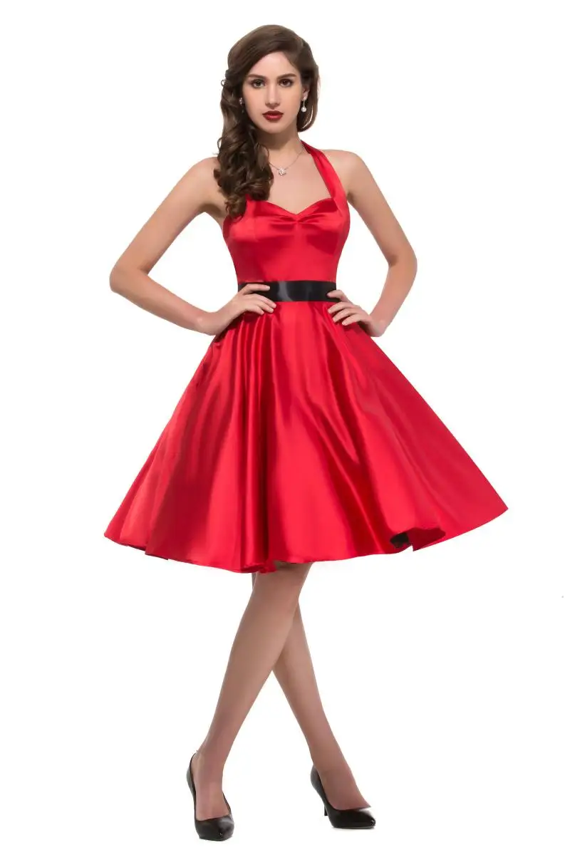 Модель с лямкой на шее милое декольте спинки Ретро Винтажные вечерние платье для