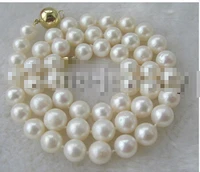 9 10mm natural white round fw pearl necklace ball clasp lovely womens wedding jewelry 18inch wedding women cz jewelry
