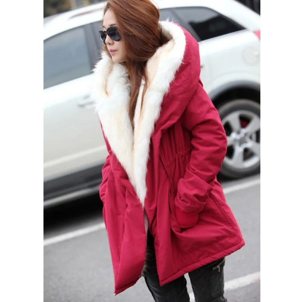 Осень-зима Популярные Теплые утепленные мехом Для женщин парки с капюшоном |