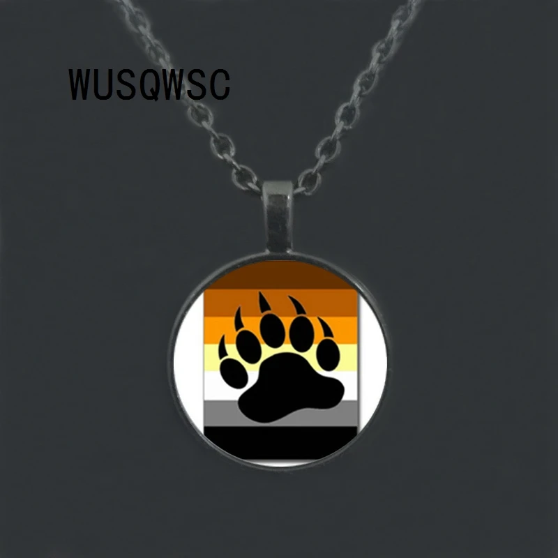 WUSQWSC Bear Pride Ying Yang with Paw Gay Photo Charm pendant rainbow necklace &amp Handmade glass dome gay jewelry | Украшения и