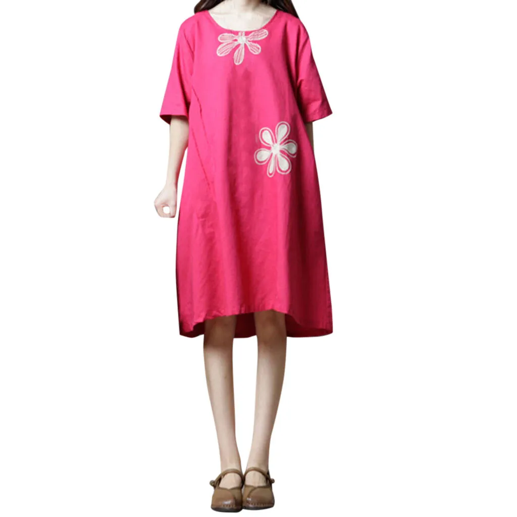 Женское платье с короткими рукавами SAGACE хлопковое льняное свободное удобное