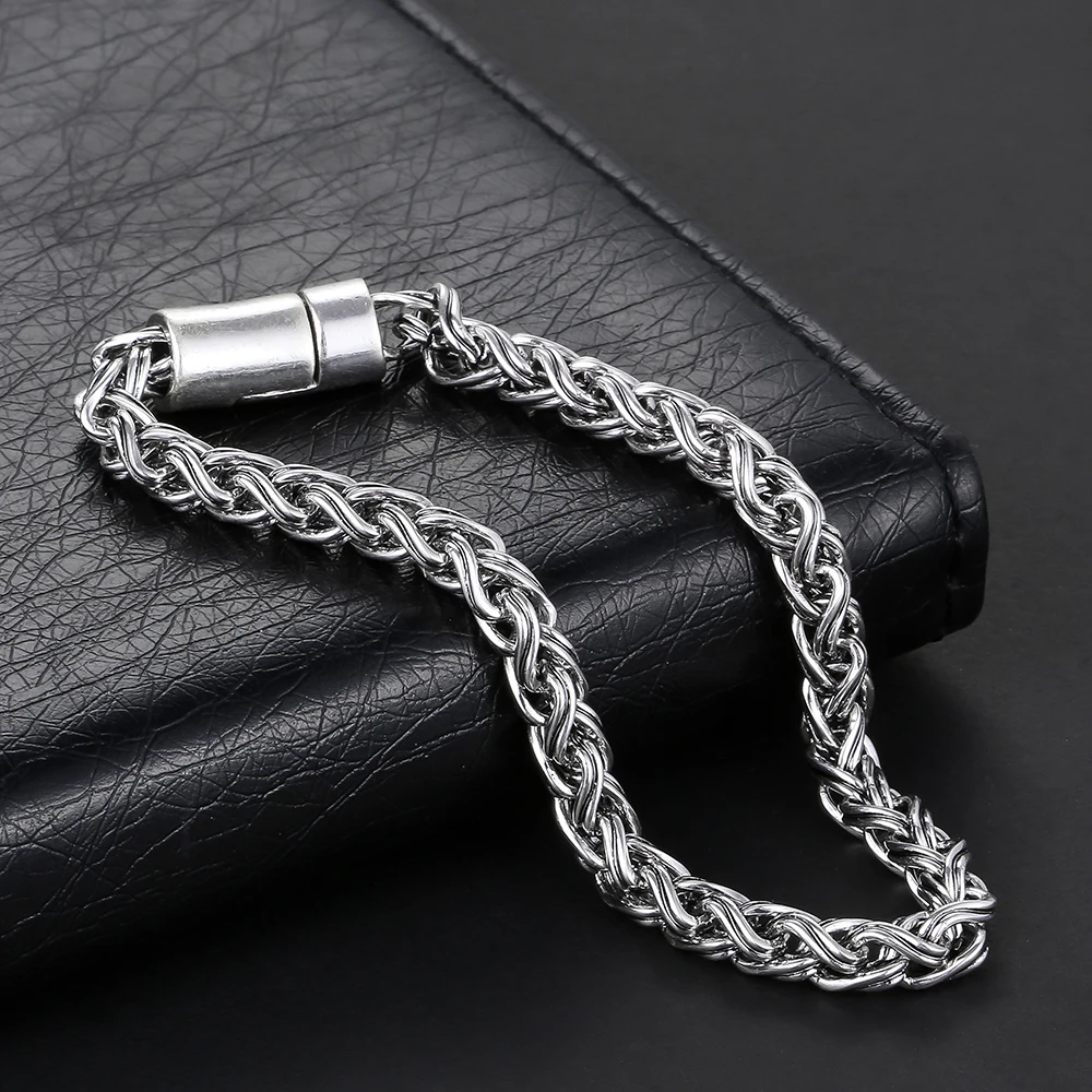 Мужской серебряный браслет Pulseira Masculina серебристый оттенок на цепочке подарочное