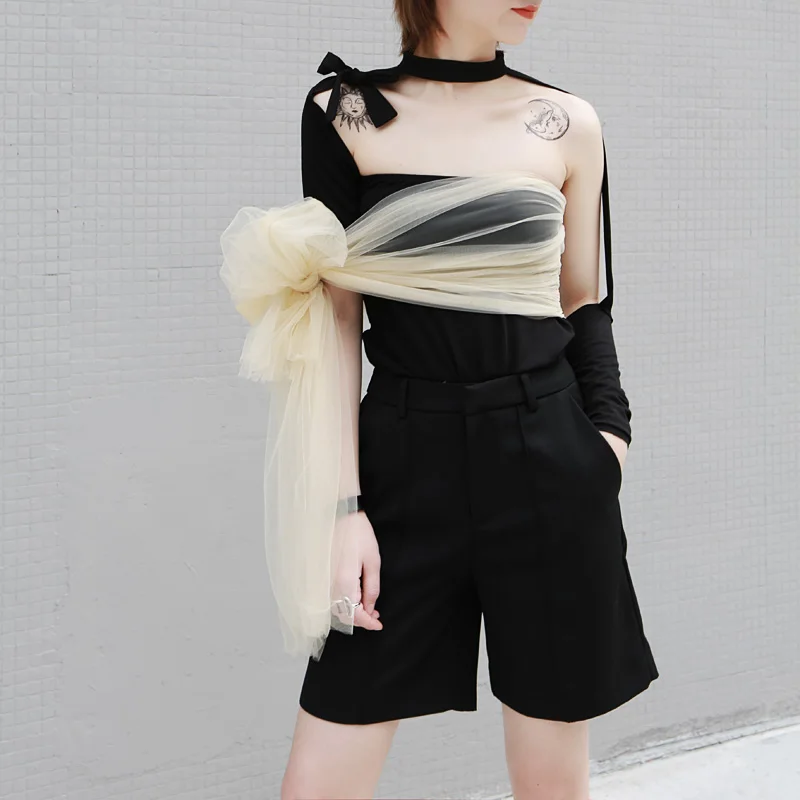 GetSpring женская футболка с лентой Бандаж вырезами Лоскутная Асимметричные