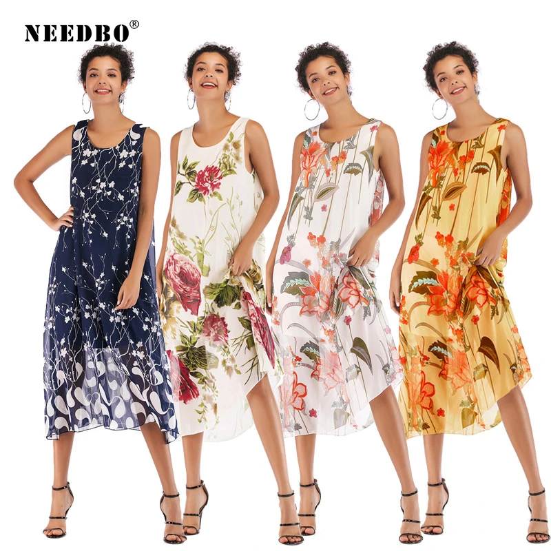 

NEEDBO Summer Dresses Women 2019 Print Beach Sundress Women's Boho Casual Long Maxi Evening Vestidos Mujer Sexy Dress Plus Size