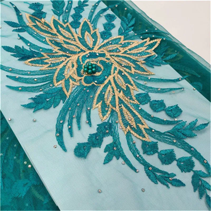 Зеленая Ткань 5 ярдов/шт. С камнями Африканское кружево ткань супер качества для