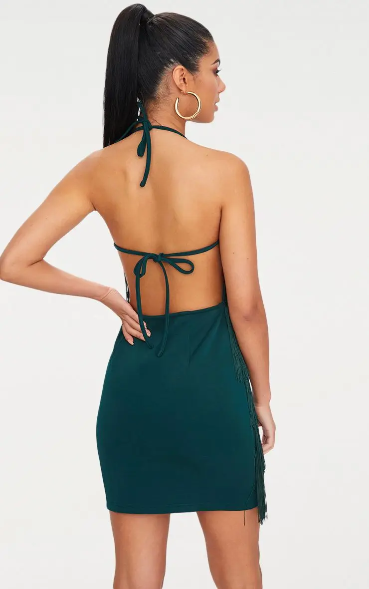 Fringe Dress Spaghetti Strap Sexy Club Green Black Backless Robe Women Summer Dresses Mini Bodycon Zomerjurk Dames 2019 | Женская одежда