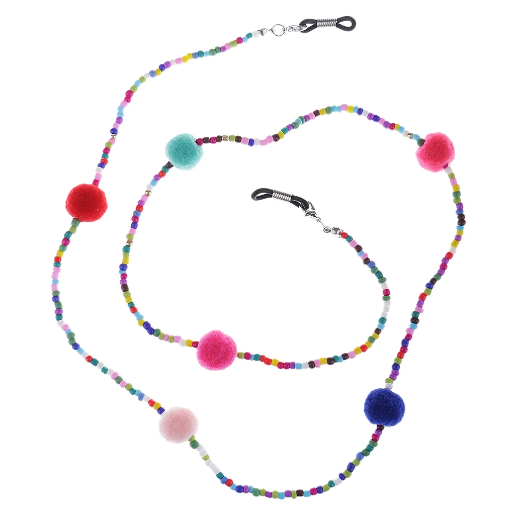 

2019 New Fashion Eyeglass Chain Holder for Sunglass Anti Slip Colorful Beads Plush Ball Eyeglass Chain Necklace Lady Girl