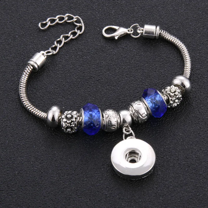 

2019 New Flower Snap Button Bracelet Lobster Buckle Snake Chain Bangles Beaded Snap Bracelet Fit 18MM Snap Button Jewelry