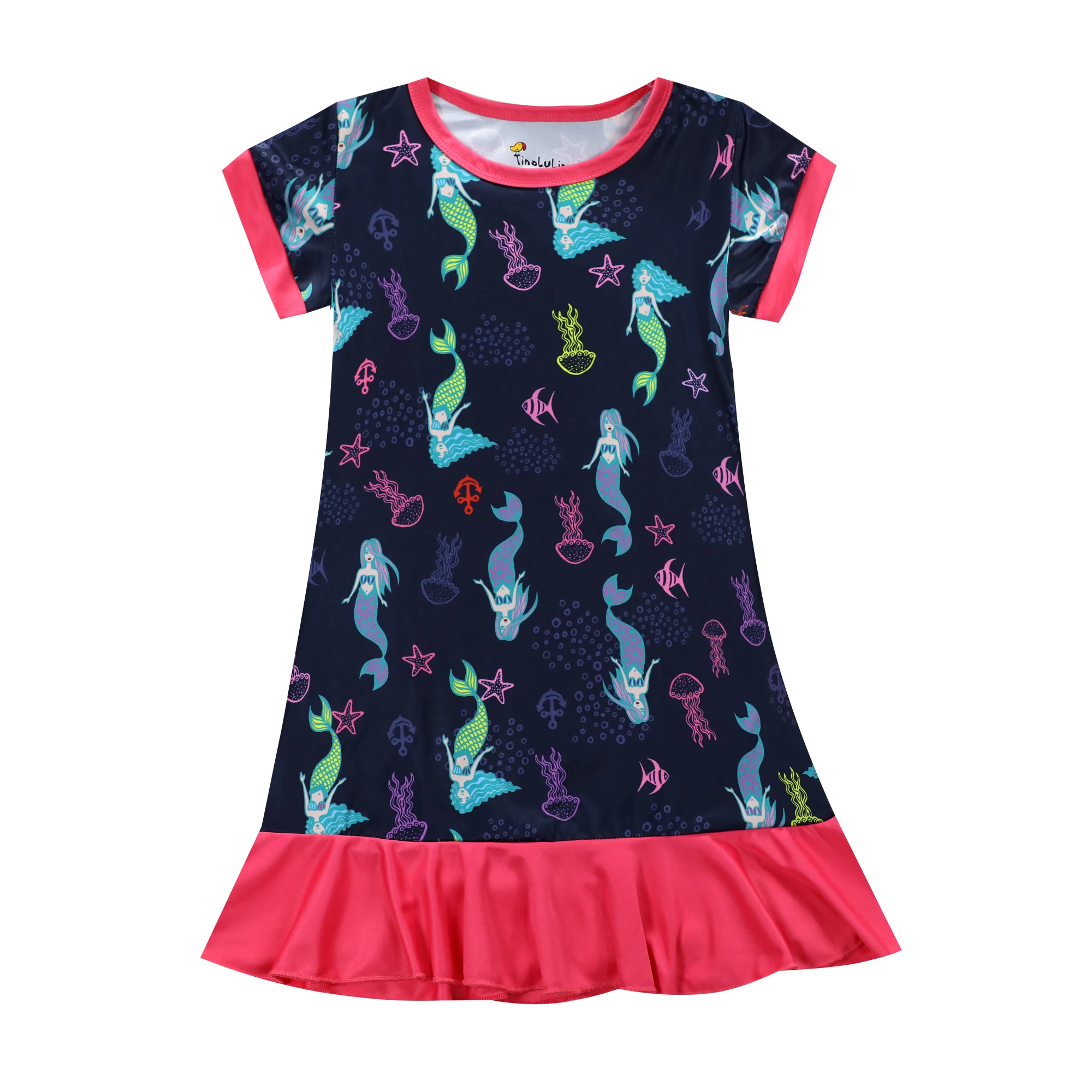 Летняя детская одежда для сна с рисунком рыбы ночная рубашка принцессы девочек