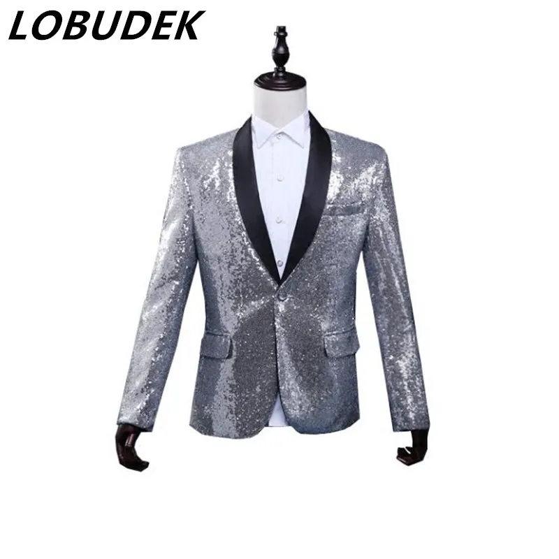 Серебряная куртка с блестками певица Блейзер танцовщица шоу Мужские