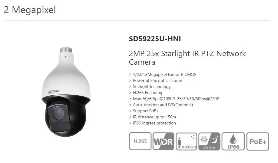 CCTV Security DH-SD59225U-HNI IR IP66 Pro Series HD Network 25X PTZ Camera Onvif 4.8mm~120mm Motion Detect alarm | Безопасность и
